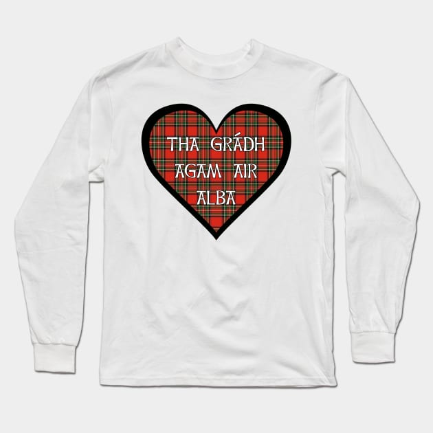 Royal Stewart tartan heart "I love Scotland" in Gaelic "Tha Gràdh Agam ort" Long Sleeve T-Shirt by Kyttsy Krafts